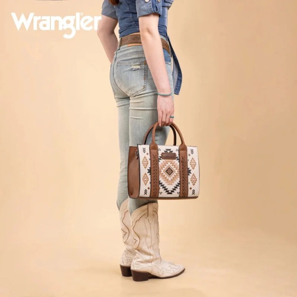 Wrangler Aztec Pattern Print Tote Bag Tan NWT